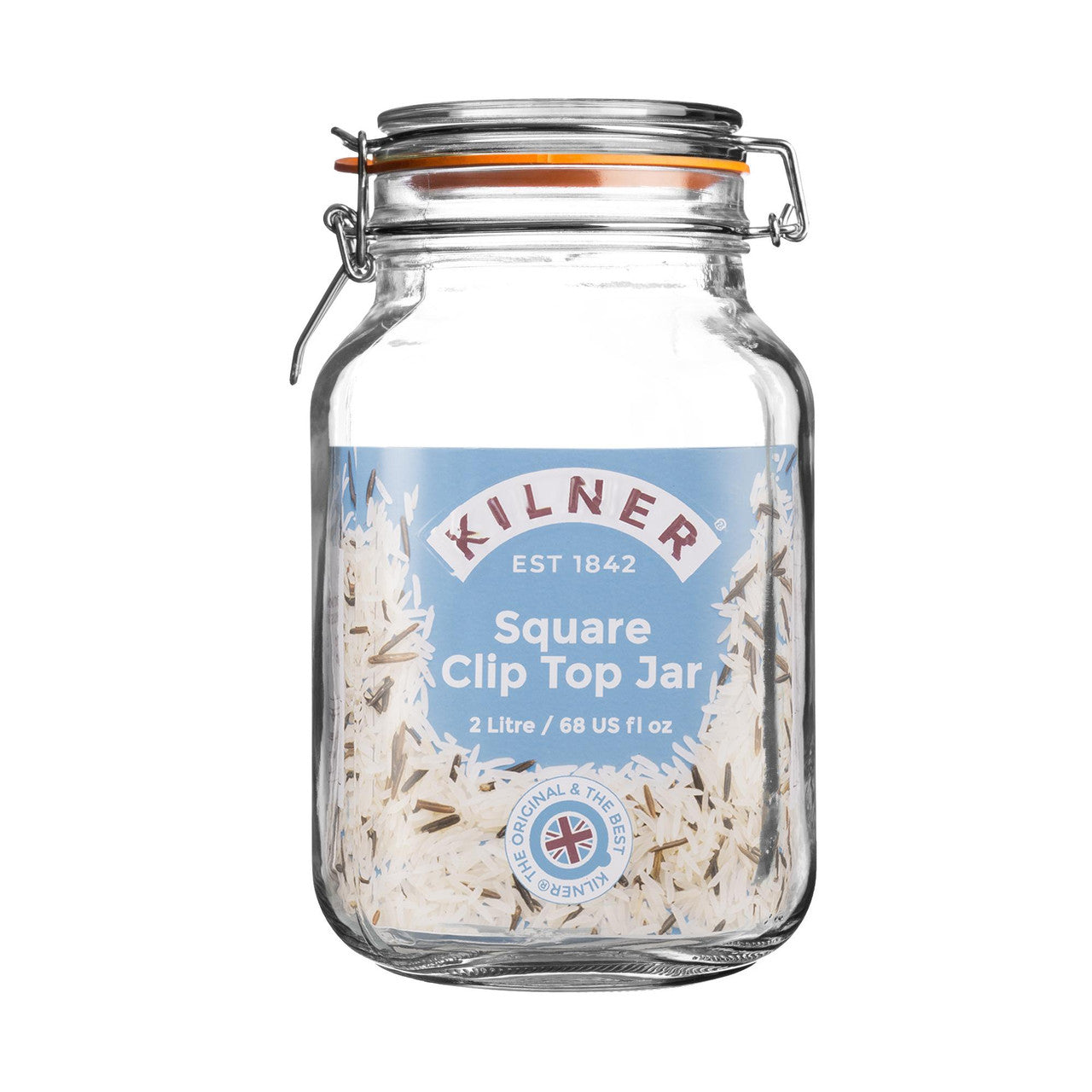 Clip Top Square Jar, 2 Litre