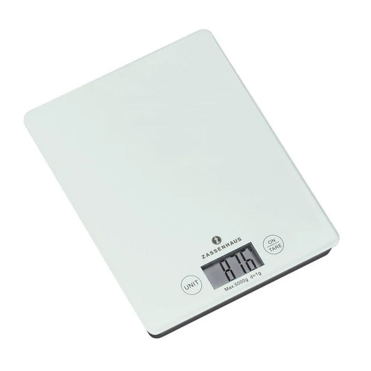 Zassenhaus BalanceDigital Scale LCDisplay ShatterProofGlassSurface White 16.5x21.5x2cm - Kitchenly