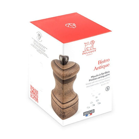 Bistro Antique Salt Mill in Aged Wood, 10cm