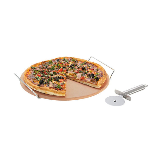 Pizza Stone With Rack - 33cm with Pizza Cutter