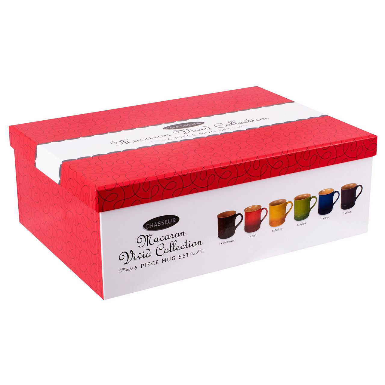 Macaron Vivid 6-Piece Mug Set (Bordeaux / Red / Yellow / Apple / Blue / Plum)