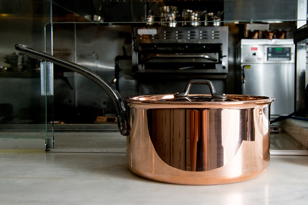 Matfer Bourgeat Copper Saucepan - 180mm, Stainless Steel Interior, Cast Iron Handle