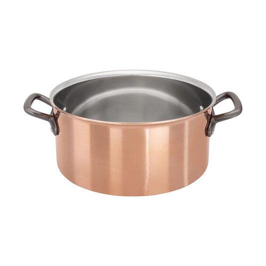 Matfer Bourgeat Copper Casserole - 240mm, Stainless Steel Interior, Cast Iron Handle