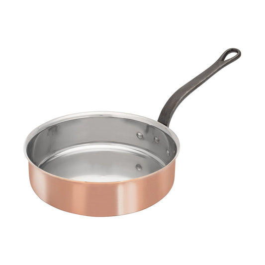 Matfer Bourgeat Copper Saute Pan - 240mm, Stainless Steel Interior, Cast Iron Handle