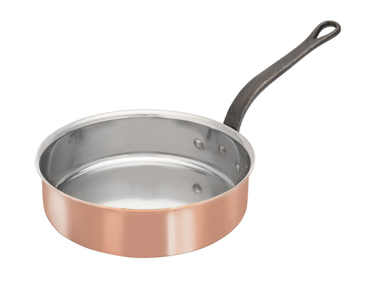 Matfer Bourgeat Copper Saute Pan - 200mm, Stainless Steel Interior, Cast Iron Handle