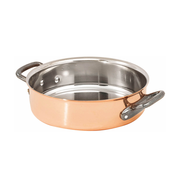 Matfer Bourgeat Copper Sauteuse - 240mm, Stainless Steel Interior, Cast Iron Handles - Kitchenly