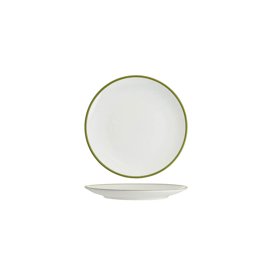 Tablekraft Core Round Coupe Plate - White/Olive Green Rim, 200mm, Box of 6
