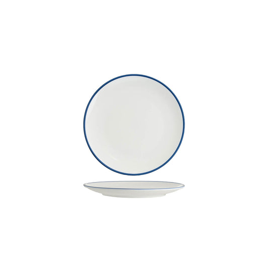 Tablekraft Core Round Coupe Plate - White/Royal Blue Rim, 200mm, Box of 6