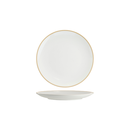 Tablekraft Core Round Coupe Plate - White/Natural Rim, 225mm, Box of 6