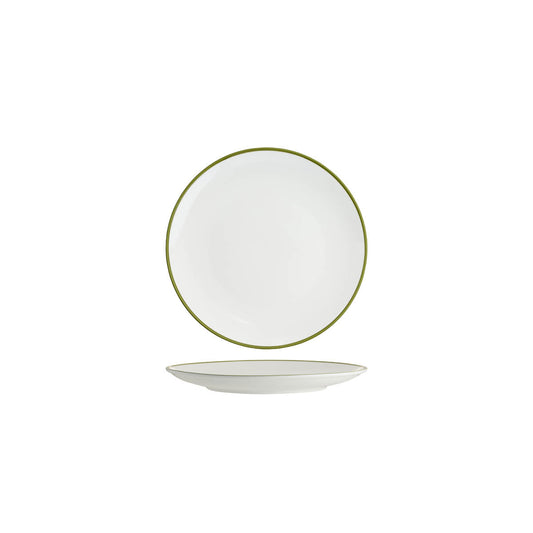 Tablekraft Core Round Coupe Plate - White/Olive Green Rim, 260mm, Box of 4