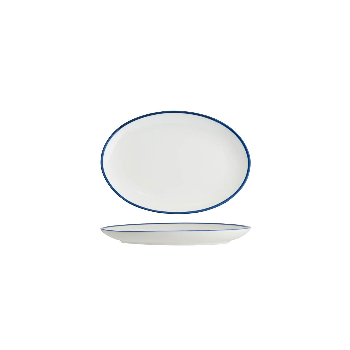 Tablekraft Core Oval Coupe Plate - White/Royal Blue Rim, 230x165x22mm, Box of 6