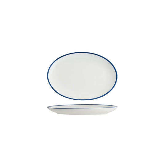 Tablekraft Core Oval Coupe Plate - White/Royal Blue Rim, 230x165x22mm, Box of 6