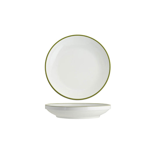 Tablekraft Core Round Bowl Walled Lip - White/Olive Green Rim, 230x43mm, Box of 4