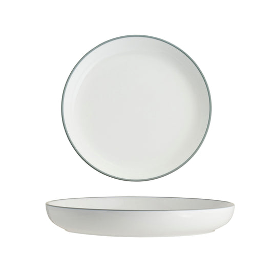 Tablekraft Core Walled Lip Round Plate - White/Grey Rim, 200x23mm, Box of 4