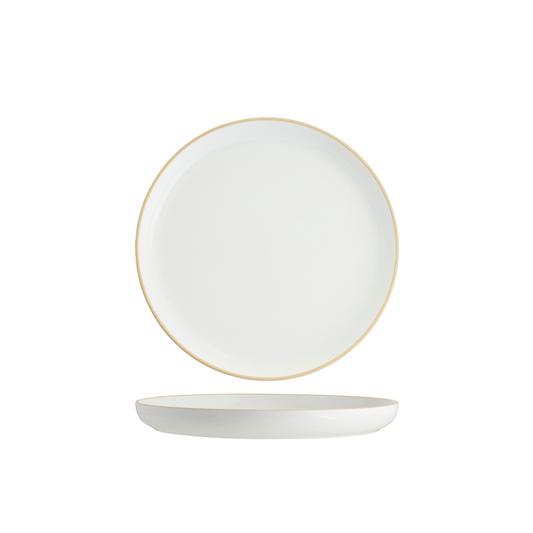 Tablekraft Core Walled Lip Round Plate - White/Natural Rim, 270x26mm, Box of 3