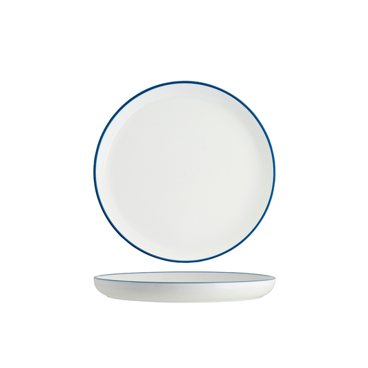 Tablekraft Core Walled Lip Round Plate - White/Royal Blue Rim, 270x26mm, Box of 3