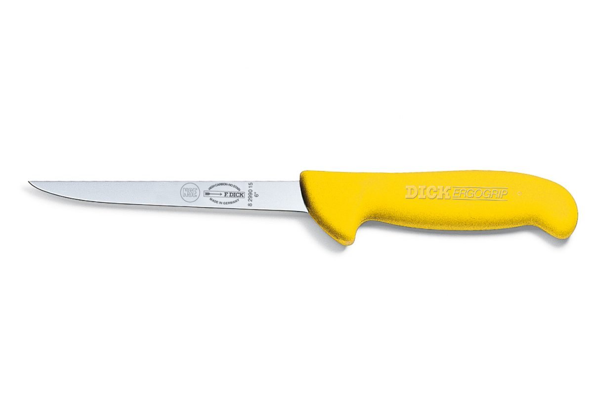 F.Dick ErgoGrip Boning Knife Curved Blade Semi-Flexible 15cm Yellow S-S/P - Kitchenly