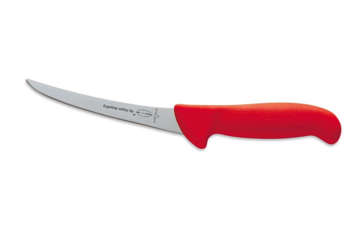 F.Dick ErgoGrip Boning Knife Curved Blade Stiff 13cm S-S/P Red - Kitchenly