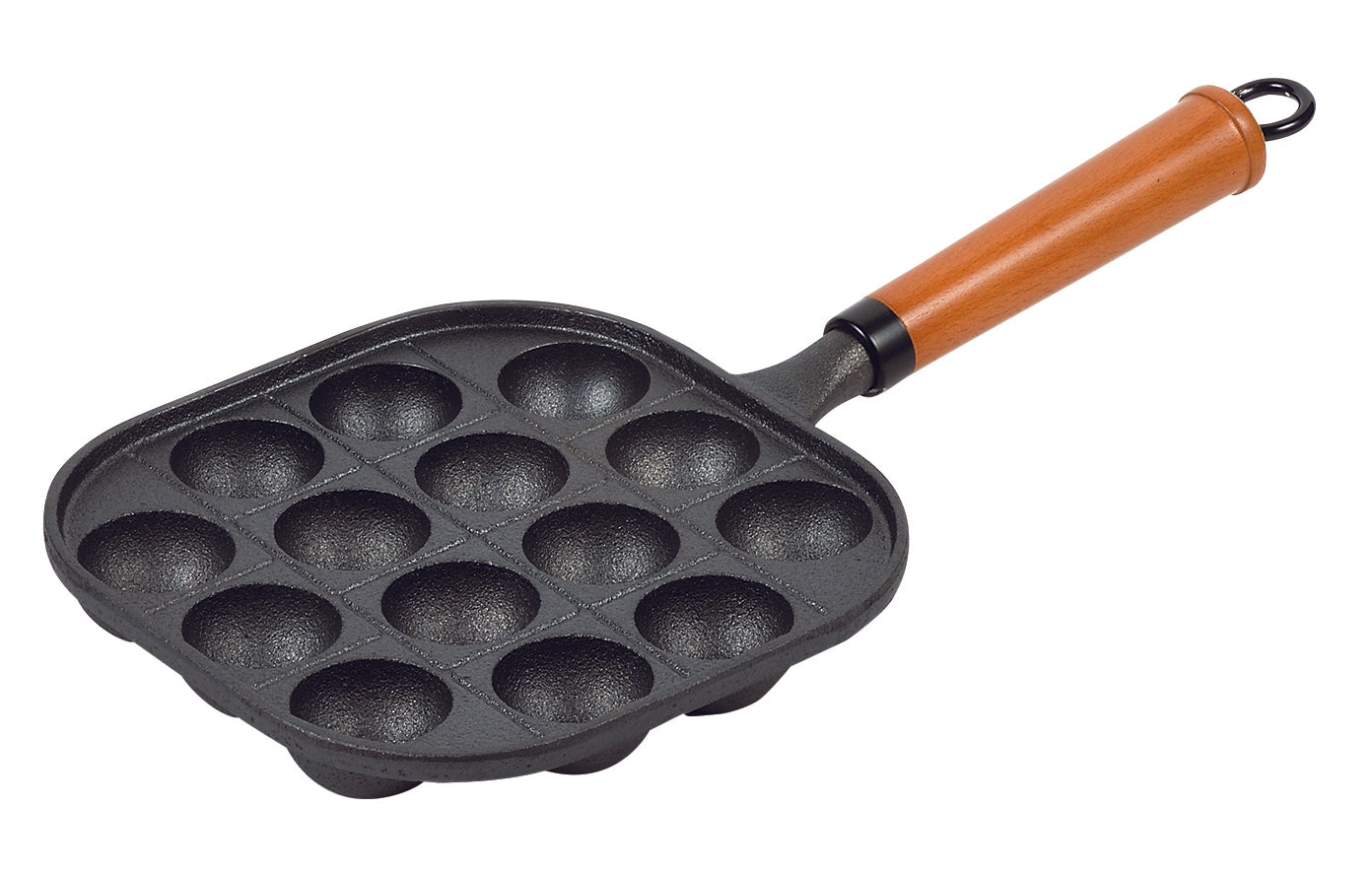 Pearl Life Cast Iron Takoyaki Octopus ball plate with Wood Handle - 14 balls