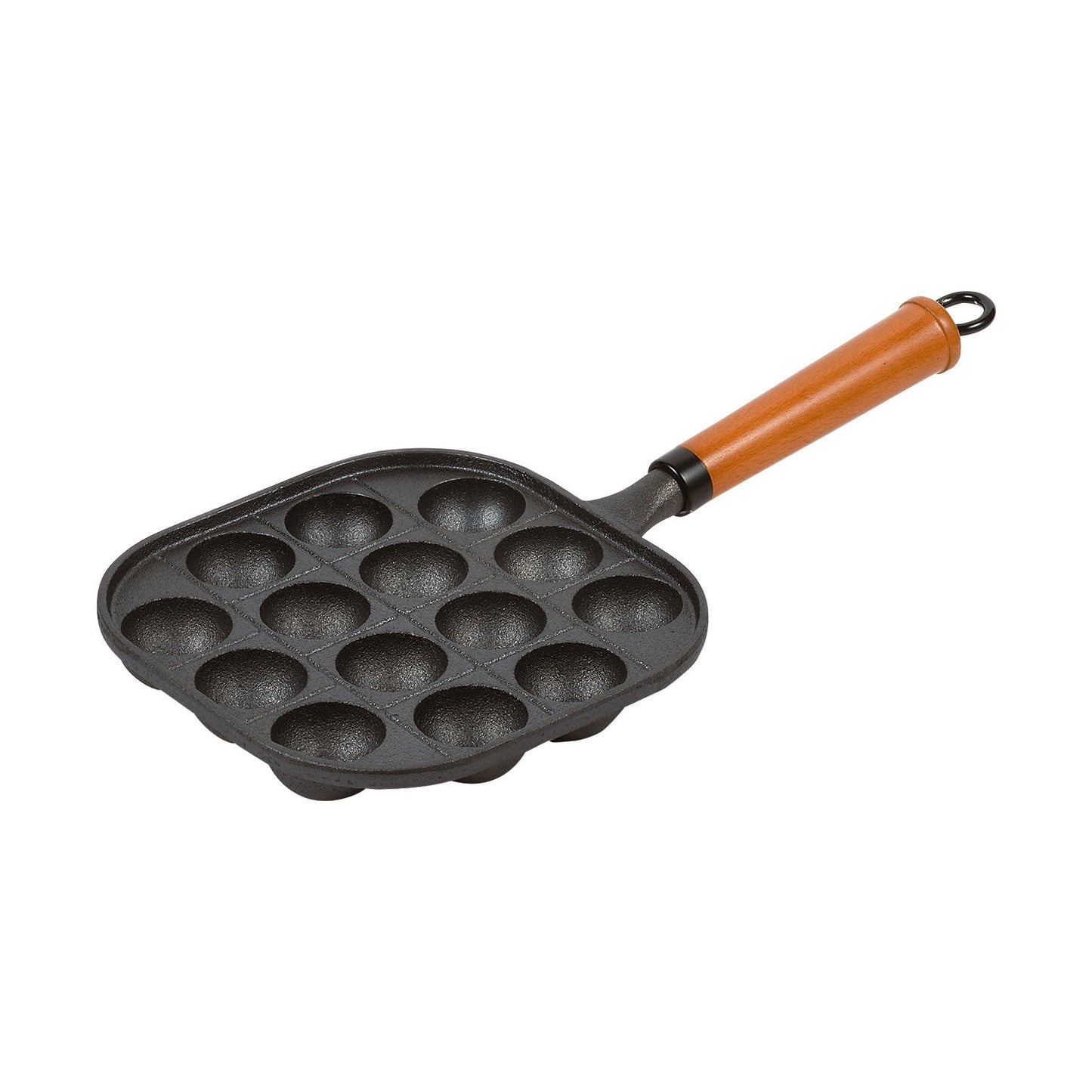 Pearl Life Cast Iron Takoyaki Octopus ball plate with Wood Handle - 14 balls