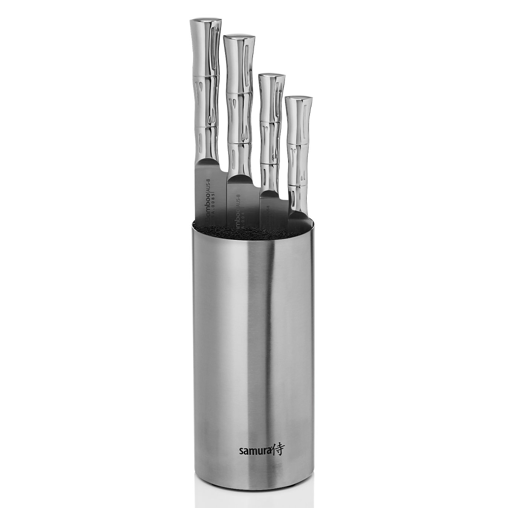 Samura BAMBOO Knife Block Set - Paring Knife, Utility Knife, Slicing Knife, Chef's Knife, Brush Block - Kitchenly