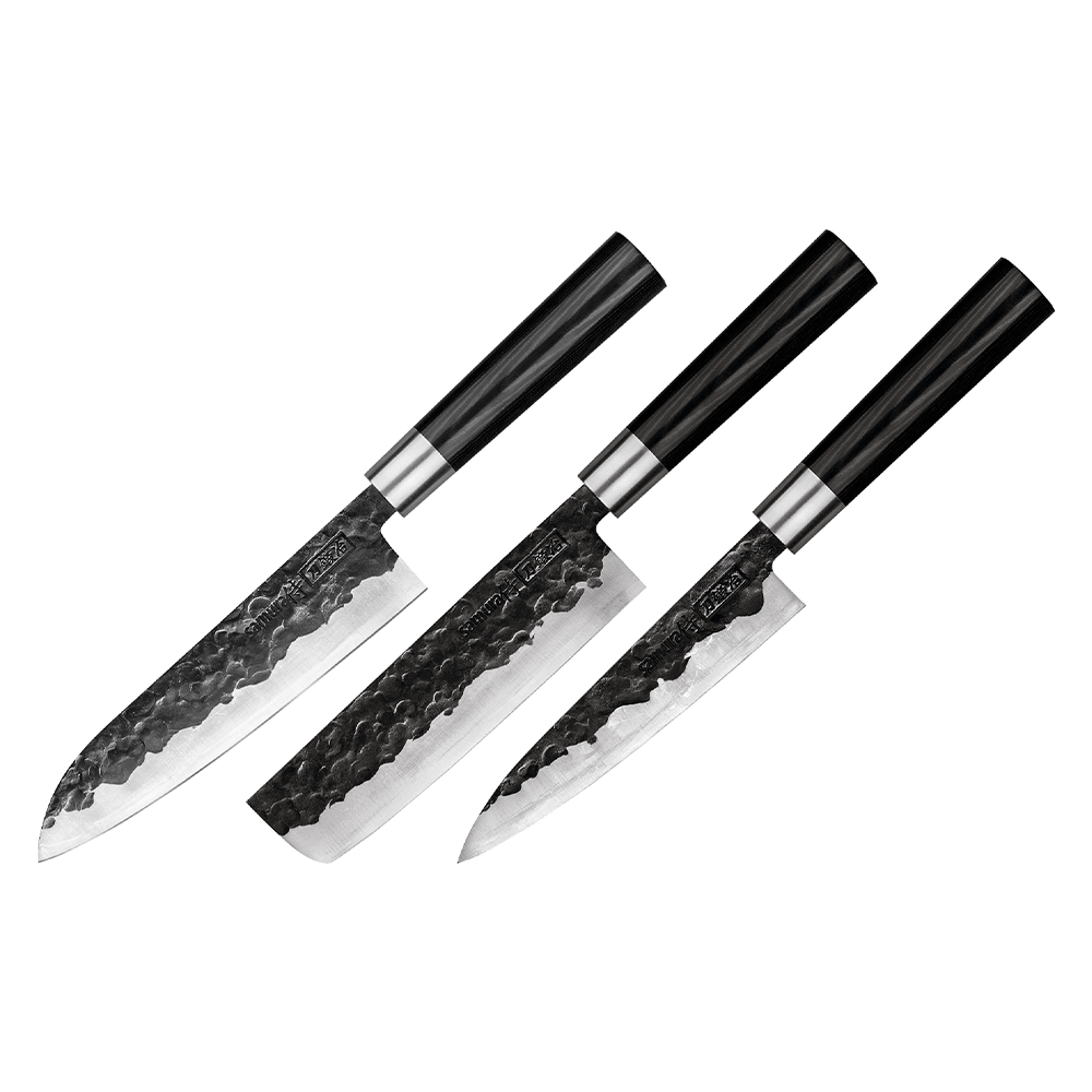 Samura BLACKSMITH Knife Set - Utility Knife, Nakiri Knife, Santoku Knife - Kitchenly