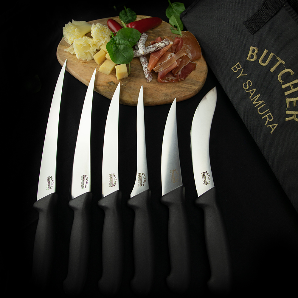 Samura BUTCHER Knife Set - Fillet FISHERMAN, Long Slicer, Boning, Small Butcher, Butcher, Skinning (bag included) - Kitchenly
