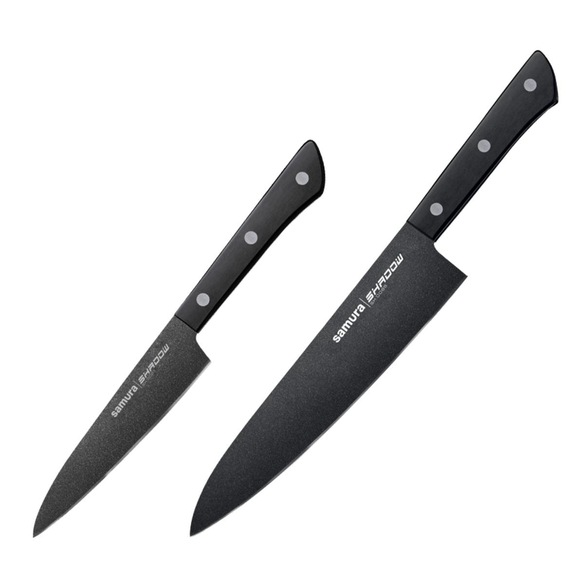 Samura SHADOW Non Stick Coated Knife Set - Chef's Knife, Utility Knife, Black - Kitchenly