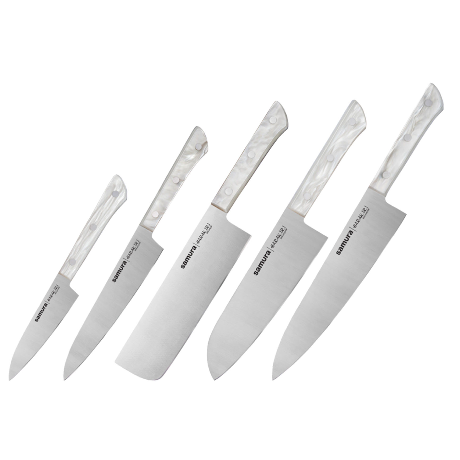 Samura HARAKIRI Acryl Knife Set: Paring Knife, Utility Knife, Nekiri Knife, Santoku Knife, Chef's Knife - Kitchenly