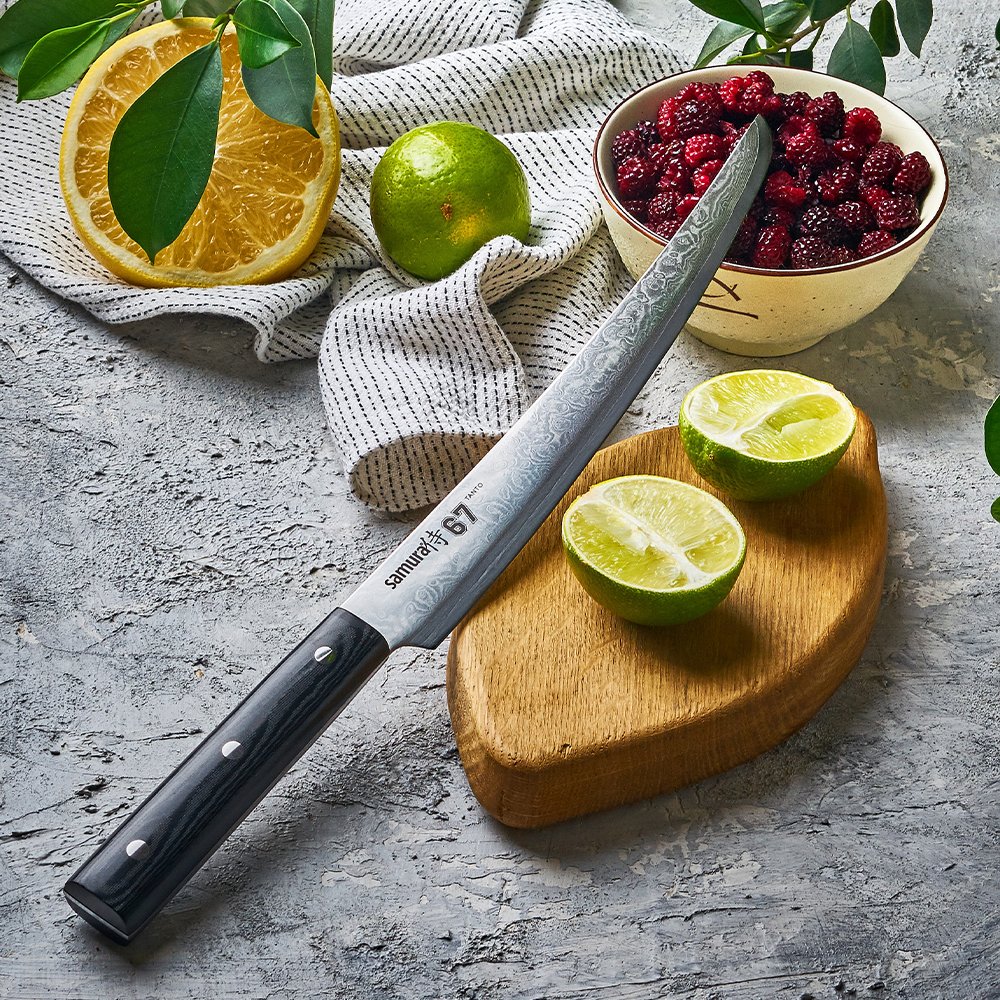 Samura DAMASCUS 67 Slicing Knife TANTO - 230mm, 67 Layers - Kitchenly