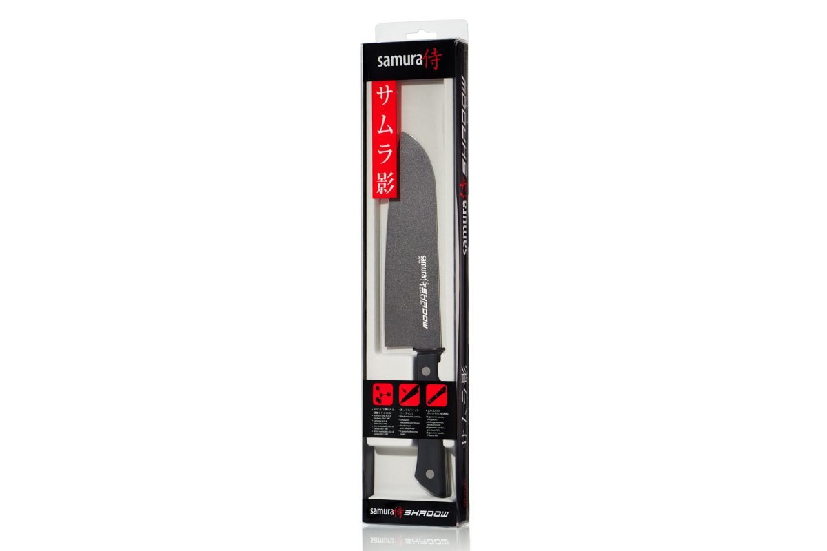 Samura SHADOW Non-Stick Coated Santoku Knife - 175mm, Black - Kitchenly