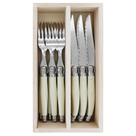 André Verdier Laguiole Debutant Ivory Steak Set with Tray - 12 Piece