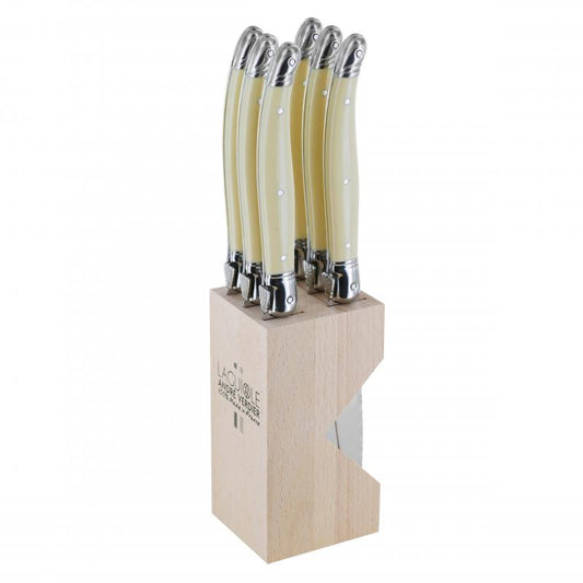 André Verdier Laguiole Debutant Ivory Steak Knife with Block - 6 Piece