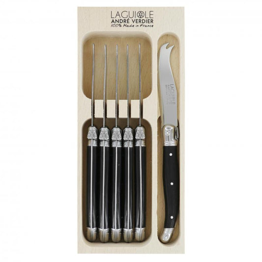 André Verdier Laguiole Debutant Black Small Cheese Knife - 6 Piece