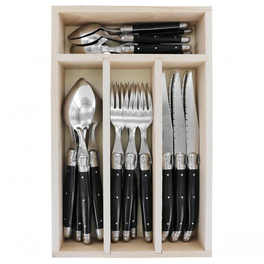 André Verdier Laguiole Debutant Black Cutlery Set with Tray - 24 Piece