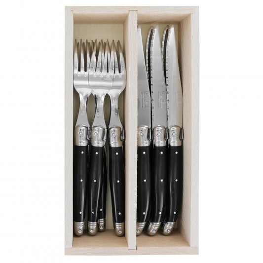 André Verdier Laguiole Debutant Black Steak Set with Tray - 12 Piece