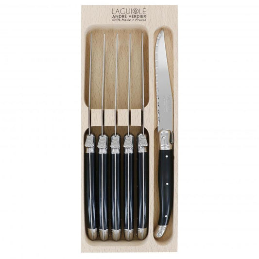 André Verdier Laguiole Debutant Black Steak Knife - 6 Piece