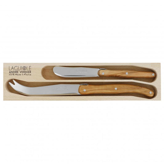 André Verdier Laguiole Debutant Olive Wood Cheese Set - 2 Piece
