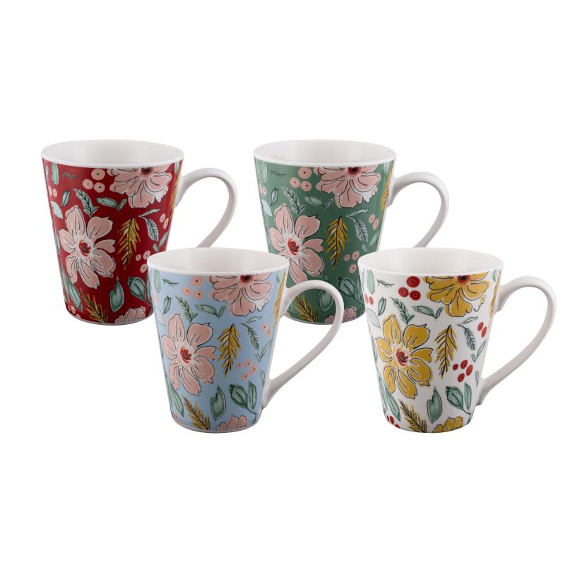 Bundanoon Conical Mug Artistic Blooms 400ml - Set of 4