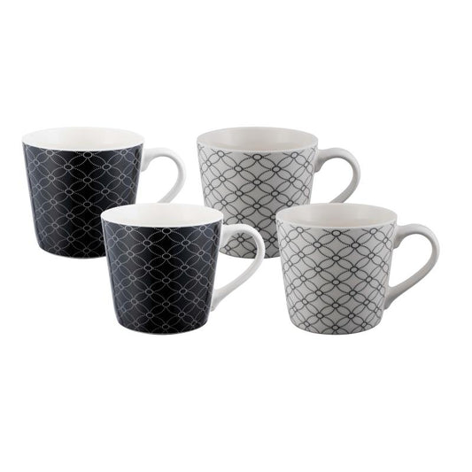 Bundanoon Mod Mug Monochrome Geometrics 400ml - Set of 4