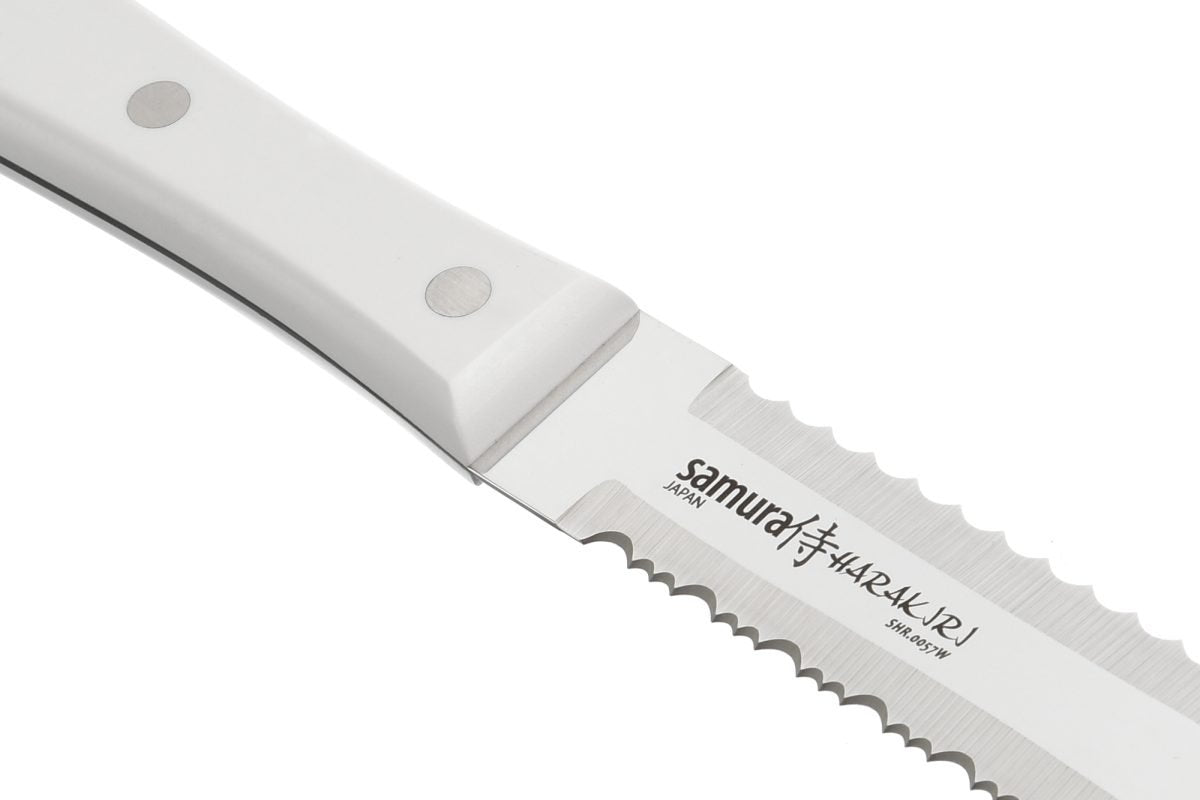 Samura HARAKIRI Knife Set - Utility Knife, Two-sided Saw Knife, Chef's Knife, White Handle, - Kitchenly