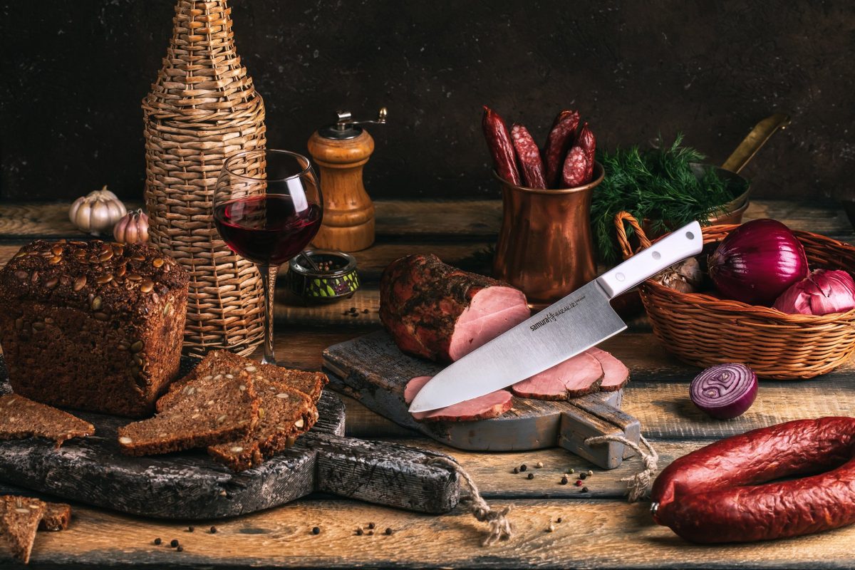Samura HARAKIRI Knife Set - Utility Knife, Two-sided Saw Knife, Chef's Knife, White Handle, - Kitchenly