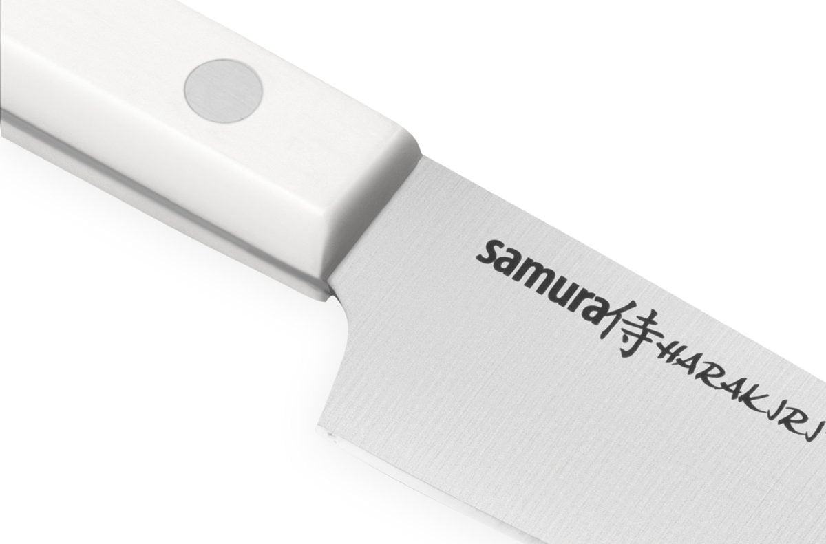 Samura HARAKIRI Knife Set - Utility Knife, Two-sided Saw Knife, Chef's Knife, White Handle, - Kitchenly