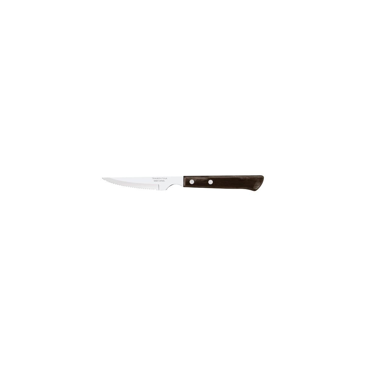 Tramontina Serrated Churrasco Steak Knife - Narrow Blade, Brown Polywood Handle, 102mm, Box of 12