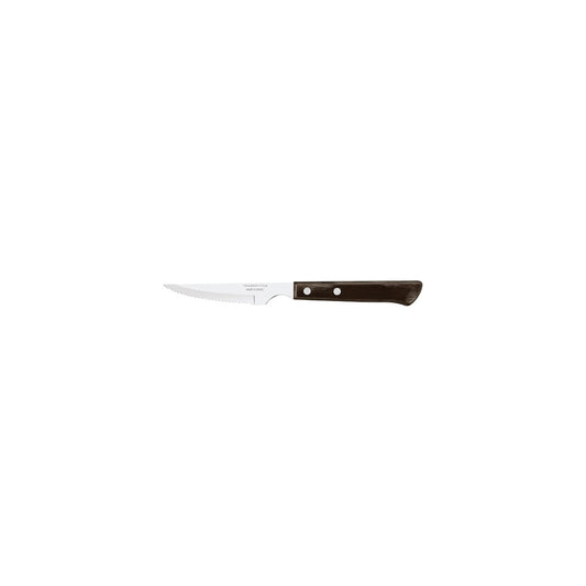 Tramontina Serrated Churrasco Steak Knife - Narrow Blade, Brown Polywood Handle, 102mm, Box of 12