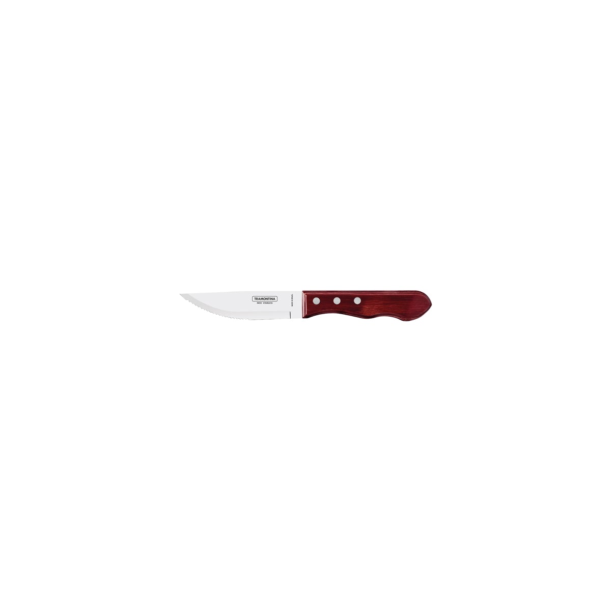 Tramontina Serrated Jumbo Churrasco Steak Knife - Wide Blade, Red Polywood Handle, 127mm, Box of 12
