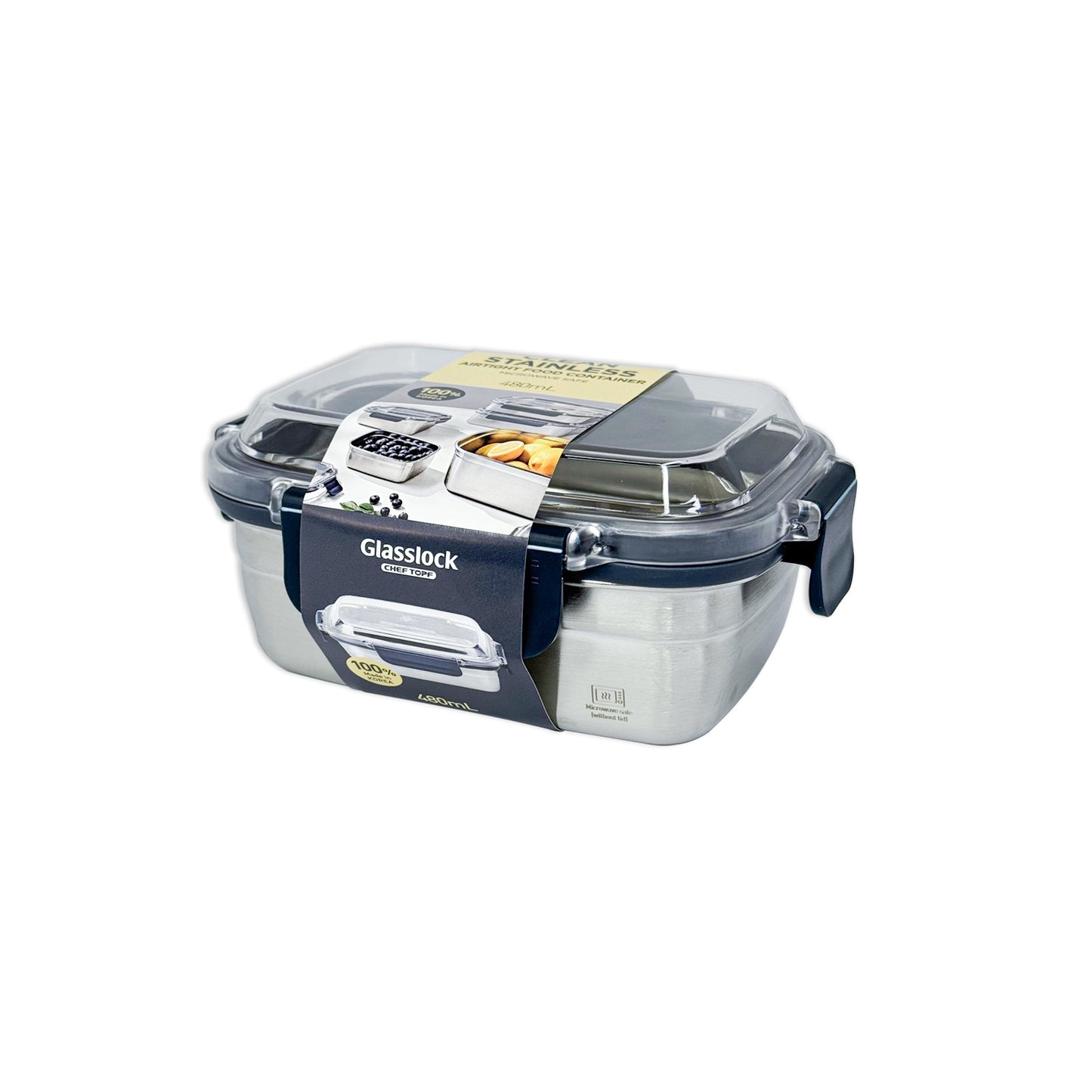 Glasslock ChefTopf Stainless Steel Food Storage Rectangular Container 480ml