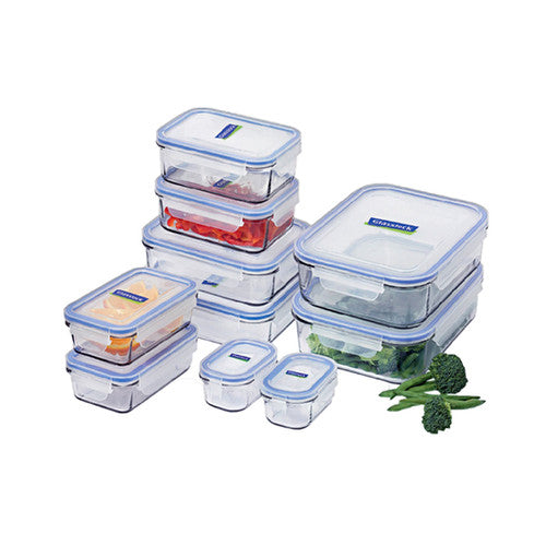 Glasslock Classic Tempered Glass Set of 10 Different Sized Containers