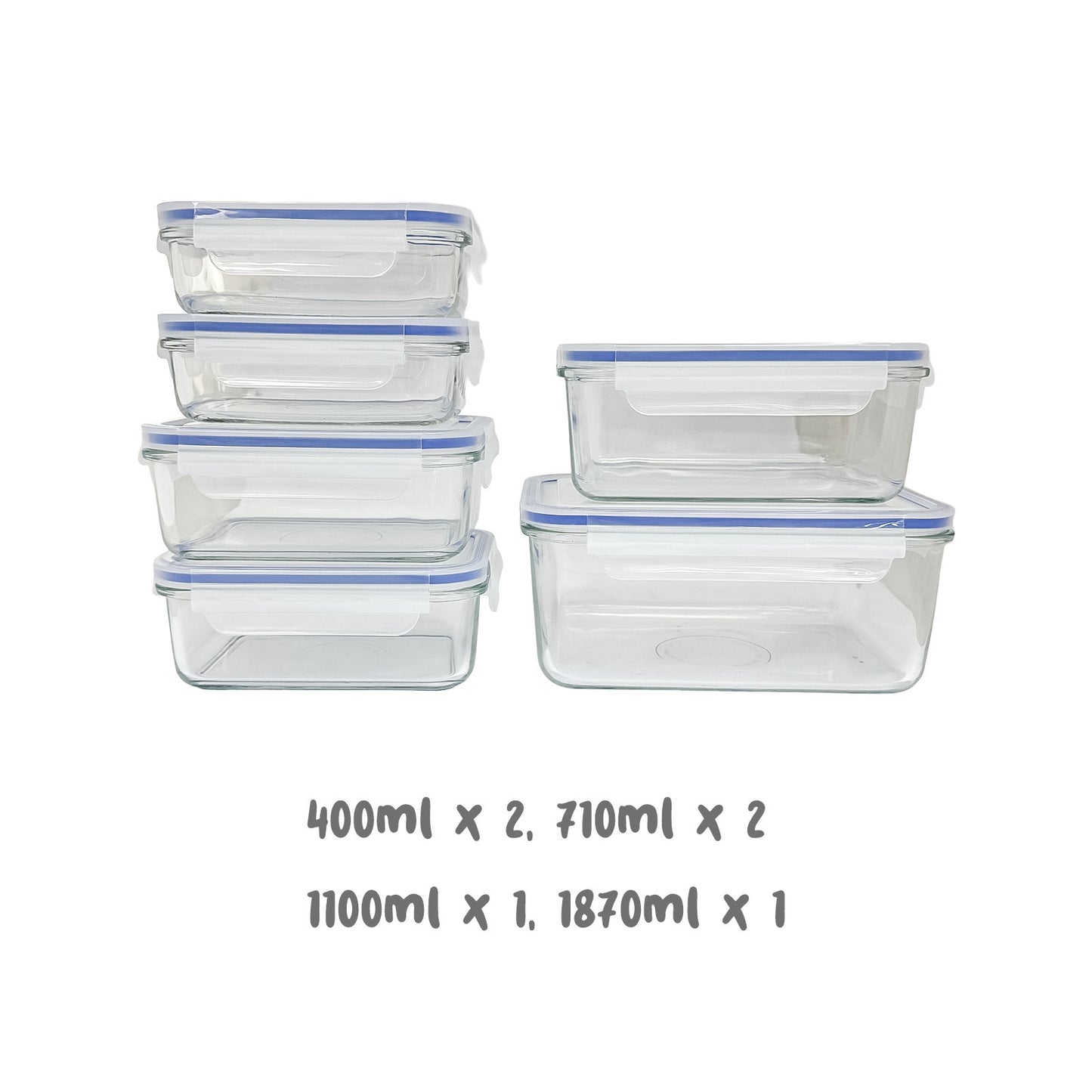 Glasslock Classic Tempered Glass Set of 6 Different Sized Containers