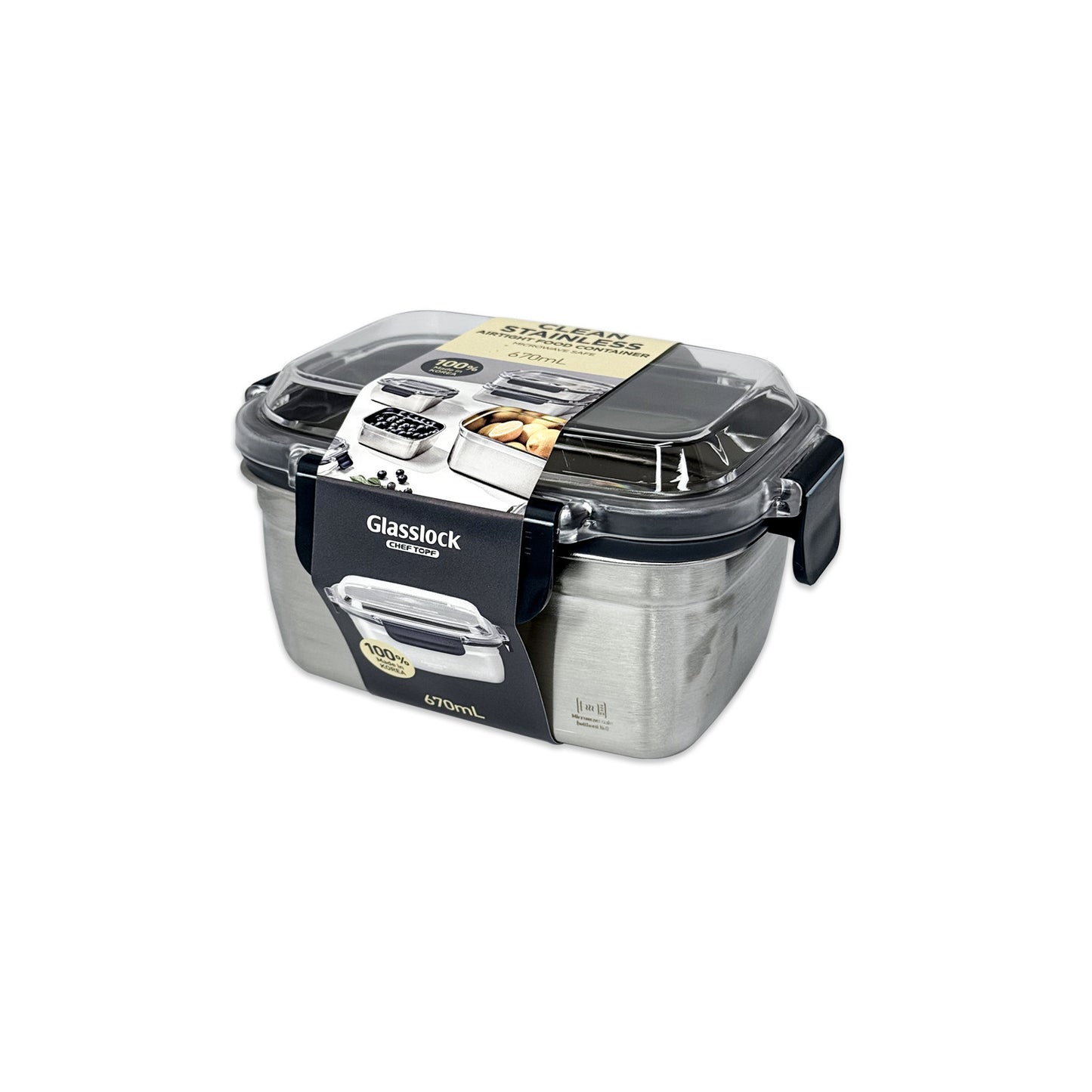 Glasslock ChefTopf Stainless Steel Food Storage Rectangular Container 670ml